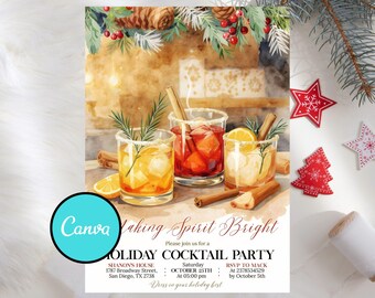 Inbjudan till cocktailparty på jul, inbjudan till cocktailparty på jul, ljusa upp stämningar, inbjudan till vuxen, mall för Canvas