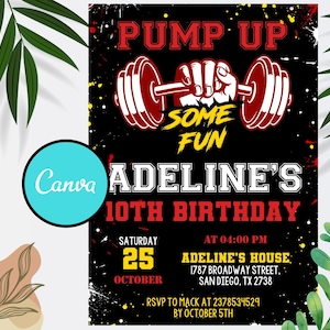Editable Fitness Gym Birthday Invitation: Kids Party (Digital Download)