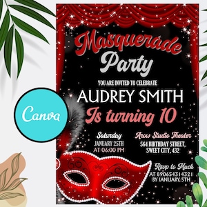 Editable Themes for Masquerade Party, Birthday Masquerade Party, Masquerade Ball Invitation, Masquerade Party Invitation, Digital Party