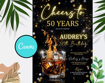 Editable Whiskey Birthday Invitation: Surprise Adult Party (Canva Template)