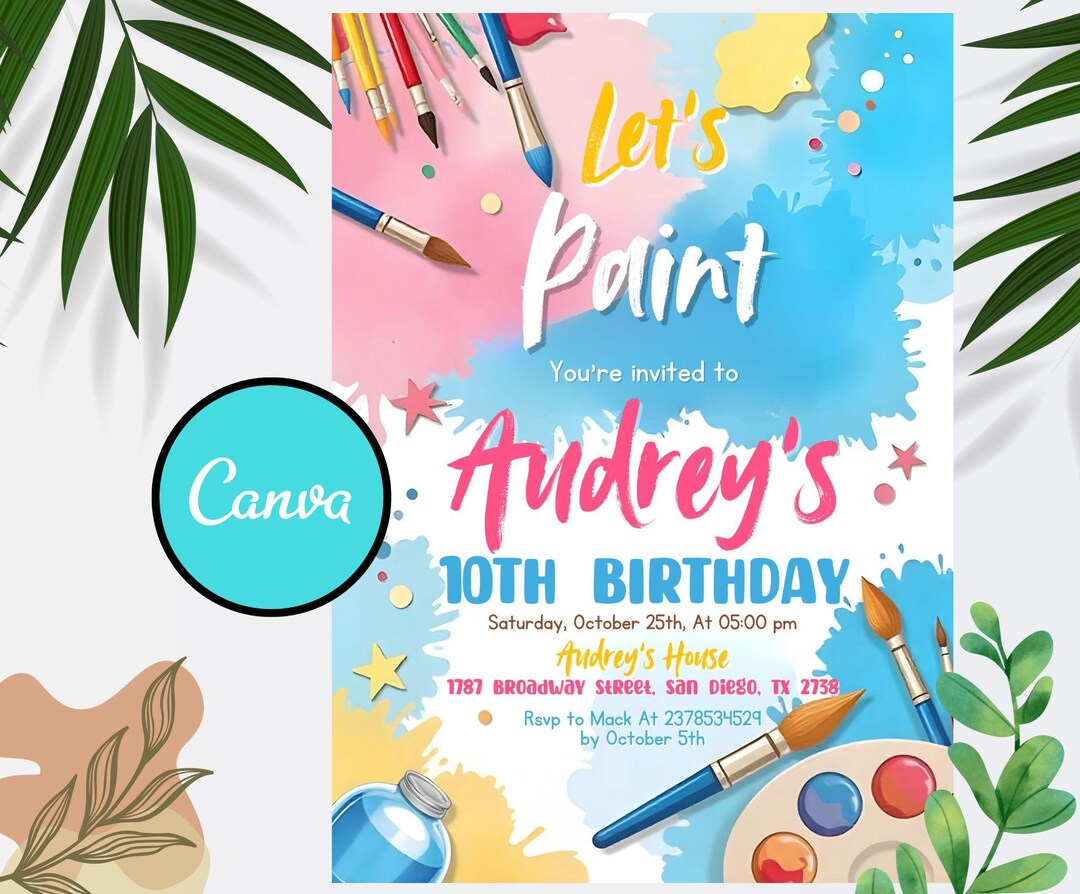 Editable Art Birthday Party Invitation: Painting Theme (instant ...