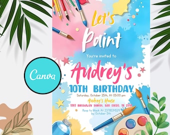 Editable Art Birthday Party Invitation: Painting Theme (Instant Download)