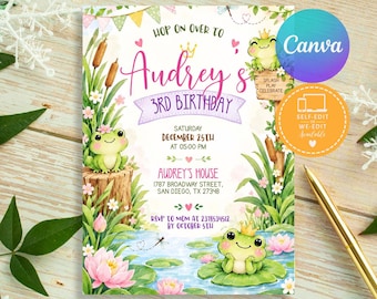 Frog Birthday Invitation Template, Toad-ally Fun Birthday Invitation, Cute Pond Toad Theme, Any Age Invite (Digital Download)
