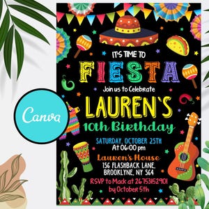 Editable Fiesta Invitation, Mexican Fiesta Theme, Mexican Floral Birthday Invite, Mexican Theme Invitation, Digital Invitation