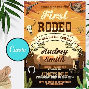 First Rodeo Birthday Invitation: Wild West Cowboy, Canva Template