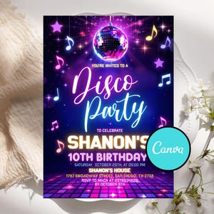 Editable Disco Party Invitation, Neon Glow Disco Dance Party Invitation, Neon Glow Disco Party, Neon Disco Dance Party, Instant Download