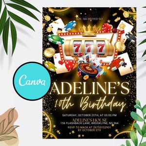 Casino Birthday Invitation, Editable Casino Theme Birthday Invitation, Casino Poker Engagement Birthday Party Invitation, Canva Template