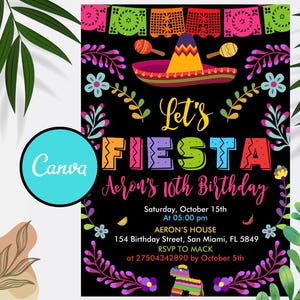Editable Fiesta Invitation, Mexican Fiesta Theme, Mexican Floral Birthday Invite, Mexican Theme Invitation, Digital Invitation