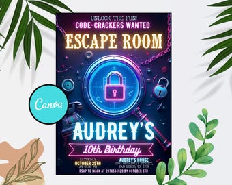 Escape Room Birthday Invitation, Mystery Birthday Invitation, Gender neutral invite, preteen, Teen escape room party, Digital Invitation