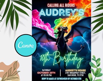 Editable Dragon Birthday Invitation: Fantasy Jurassic Theme (Printable Invite)