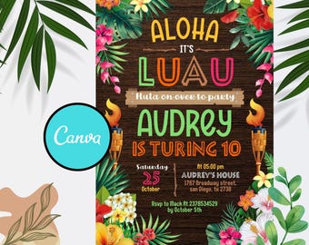 Editable Aloha Luau Birthday Invitation Template (Digital Download)