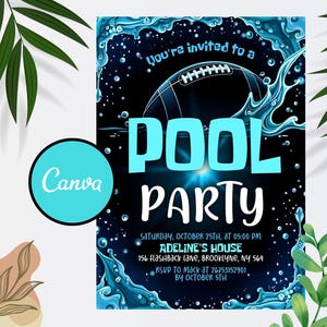 Editable Football Pool Party Invitation, Pool Birthday Invitation, Football Birthday Invitation, Boy Sports Summer Birthday, Digital