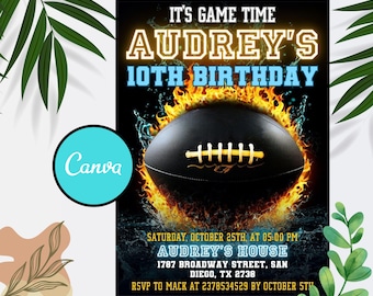 Editable Football Birthday Invitation, Sports Party Invite, Football Game American, Football Invitation, Touchdown Football Invite