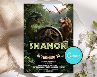 Editable Dinosaur Invitation, DInosaur Birthday Party Invitation, Dinosaur World Invite, T-Rex Party Invite, Jurassic 1st 3rd 5th Birthday
