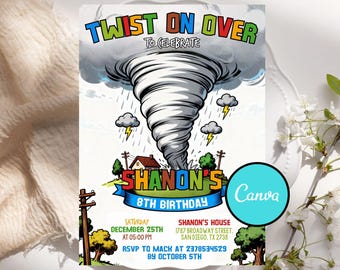 Editable Tornado Birthday Party Invitation, Birthday Invitations, Tornado Party, Tornado Birthday, Tornado Invitations, with CANVA