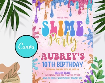Editable Slime Birthday Invitation: Canva Template (Instant Download)