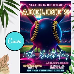 Baseball-Geburtstags-Party Einladung, Sport-Geburtstags-Einladung, Swing on Over, Rookie des Jahres, Digital Printable