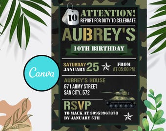 Camouflage Army Birthday Invitation: Military Party (Instant Download)