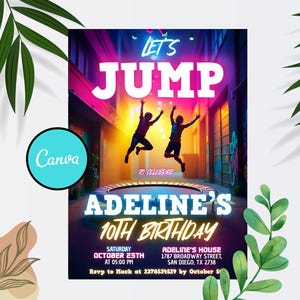Trampoline Park Birthday Invitation: Editable Jump Party Template (Digital Download)