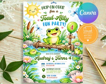 Frog Birthday Invitation Template, Pond Toad Theme, Any Age (Digital Download)