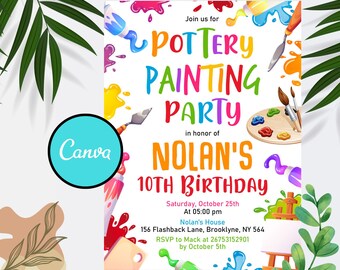 Pottery Painting Birthday Invitation: Editable Art Party Invite (Digital Download)