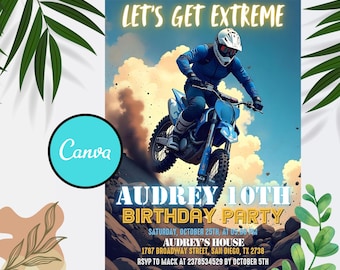 Dirt Bike Birthday Invitation: Motocross Party Template (Canva Template)
