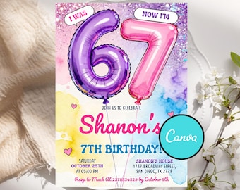 6-7 Birthday Invitation for Girls, Editable Meme Trending Six Seven Party Invite, Bruh, Girl Birthday, Kids Birthday Digital Invite