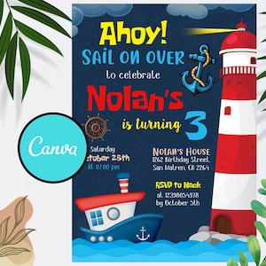 Bearbeitbare nautische Geburtstagseinladungsvorlage, nautische Einladung, Sailor-Einladung, Sofort-Download