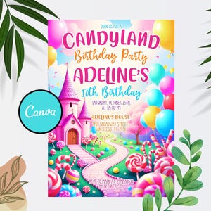 Candy Land Birthday Invitation: Editable Canva Template (5x7&quot; PDF/JPEG Digital Download)
