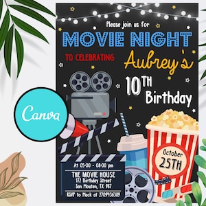 Movie Night Birthday invitation, Movie Night Birthday Party invitation, Editable Movie Night, Backyard Movie Night, Instant Download