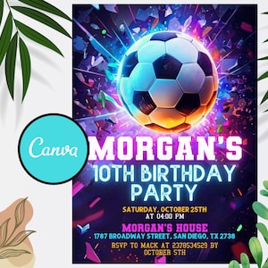 Faire-part d'anniversaire de football modifiable numérique, invitation à une fête de football, invitation d'anniversaire de football, modèle de toile modifiable, on va s'amuser