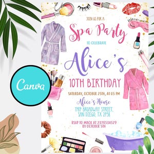 Spa Party Birthday Invitation Template: Editable Pamper Design (Instant Download)