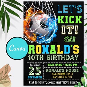 Editable Soccer Birthday Invitation Card Template, Football Invitation Soccer Invitation Card Template, Canva Template