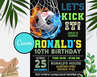 Editable Soccer Birthday Invitation Template (Canva)
