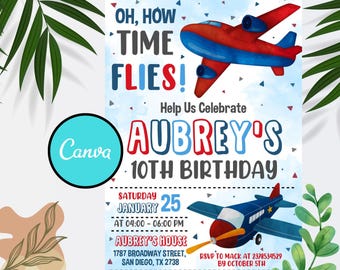 Airplane Birthday Invitation: Time Flies Theme (Digital Download)