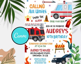 Emergency Vehicles Birthday Invitation: First Responders Party (Instant Download)
