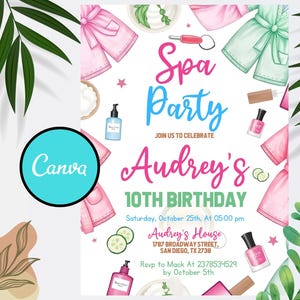 Spa Party Birthday Invitation Template, Pamper Party Birthday Invitation, Editable spa party invitation, Pamper Party, Spa Digital Download