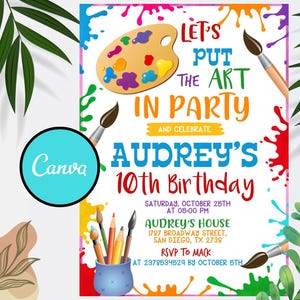 Editable Art Birthday Party Invitation, Art in Party Birthday Party Invite, Art Painting Artist Birthday Mobile Invitation