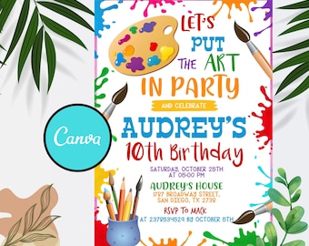 Editable Art Birthday Party Invitation, Art in Party Birthday Party Invite, Art Painting Artist Birthday Mobile Invitation