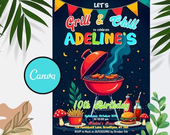 Editable BBQ Birthday Invitation: Grill Party Template (5x7 Digital Download)