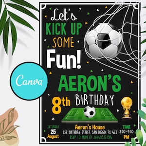 Convite de aniversário de futebol editável digital, convite para festa de futebol, convite de aniversário de futebol, modelo Canva editável, vamos nos divertir um pouco