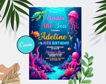 Whale Shark Birthday Invitation: Under The Sea Party, Editable Template (Digital Download)