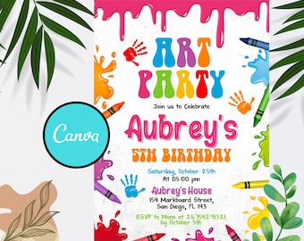 Art Birthday Party Invitation, Art in Party Birthday Party Invite, Art Painting Artist Birthday Mobile Invitation, Instant Download