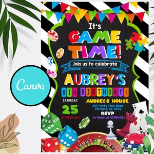 Invitación editable para una noche de juegos, invitación para una fiesta en casa, juegos de mesa, plantilla de cumpleaños imprimible, noche de juegos en familia, descarga instantánea