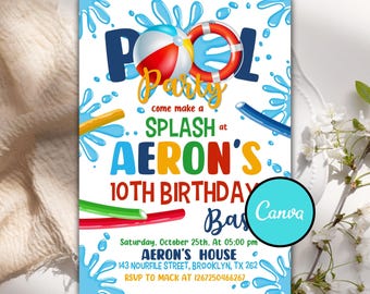 Editable Pool Party Invitation, Summer Birthday Party Invite, Swimming Party, Pool Party Invitation, Digital Invitation