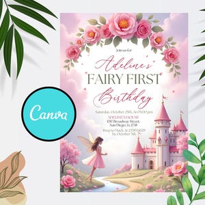 Fairy First Birthday Invitation Girl 1st Birthday Invitation Fairy Birthday Invite 1 st Birthday Girl Whimsical Fairy Theme Digital Template