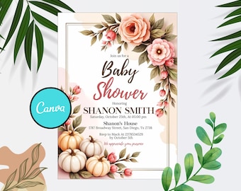 Pumpkin Baby Shower Invitation, A Little Pumpkin is on the Way Invite, Fall Baby Shower Invitation, Autumn Invite, Instant Download