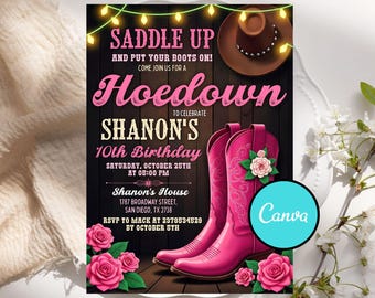 Western Hoedown Birthday Party Invitation, Saddle Up And Put Your Boots On, Printable Cowgirl Birthday Invite, Country Floral Boots Invite