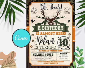 Editable Hunting Invitation, Hunting Invite, Hunting Birthday Party, Hunting Birthday Invitation, Oh Deer Invitation, Digital Invitation