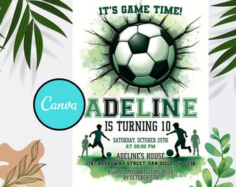 Editable Soccer Birthday Invitation: Canva Template (5x7) (Digital Download)